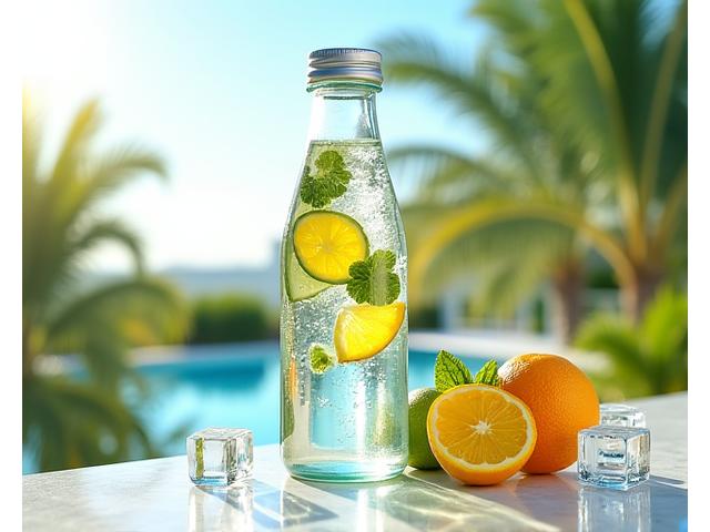 Stylish water bottle and fresh fruit on a hot Miami day