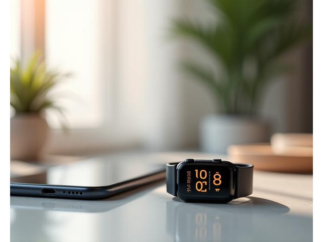 Sleek, modern health tracker syncing with a smartphone