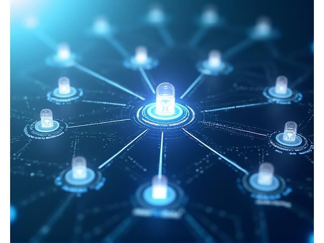Interconnected network of icons representing secure third-party data sharing and integrations.